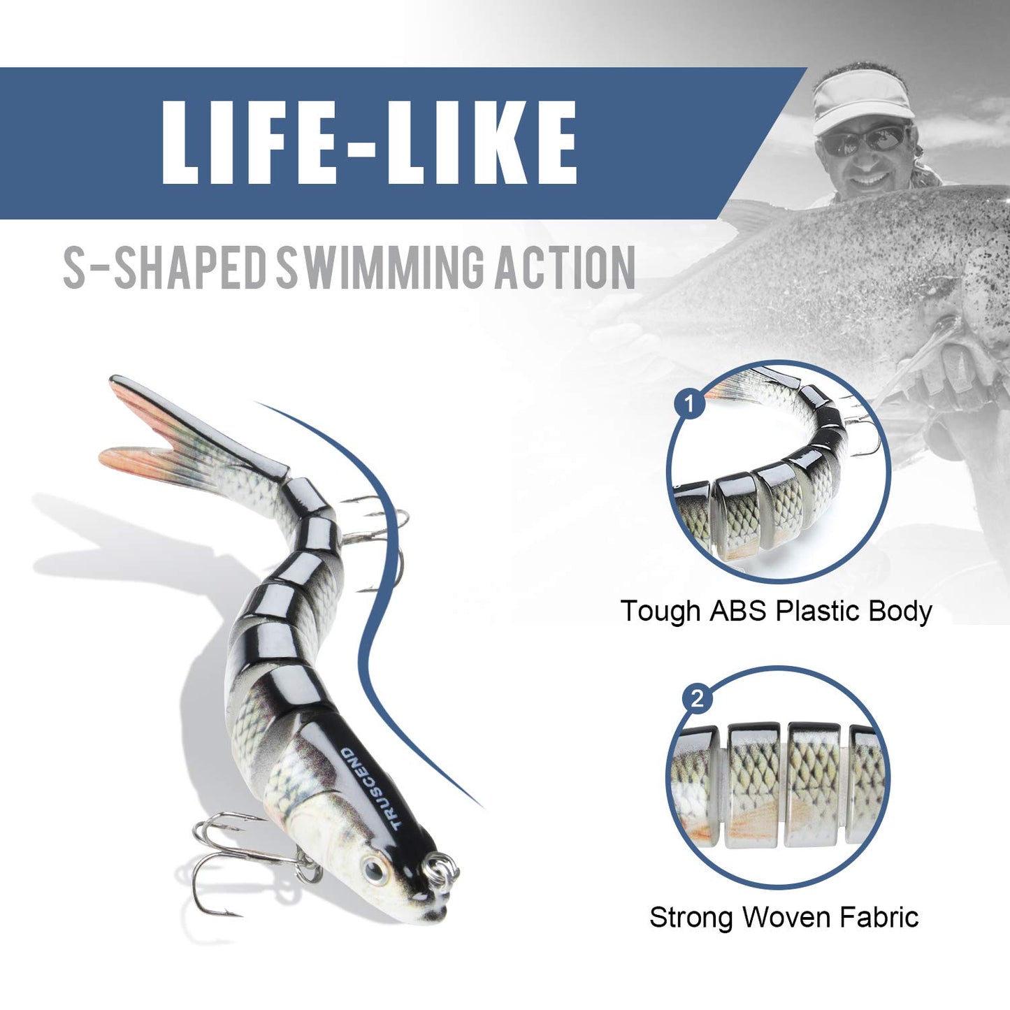 TRUSCEND Fishing Lures for Bass Trout Multi Jointed Swimbaits Slow Sinking Bionic Swimming Lures Bass Freshwater Saltwater Bass Lifelike Fishing Lures Kit