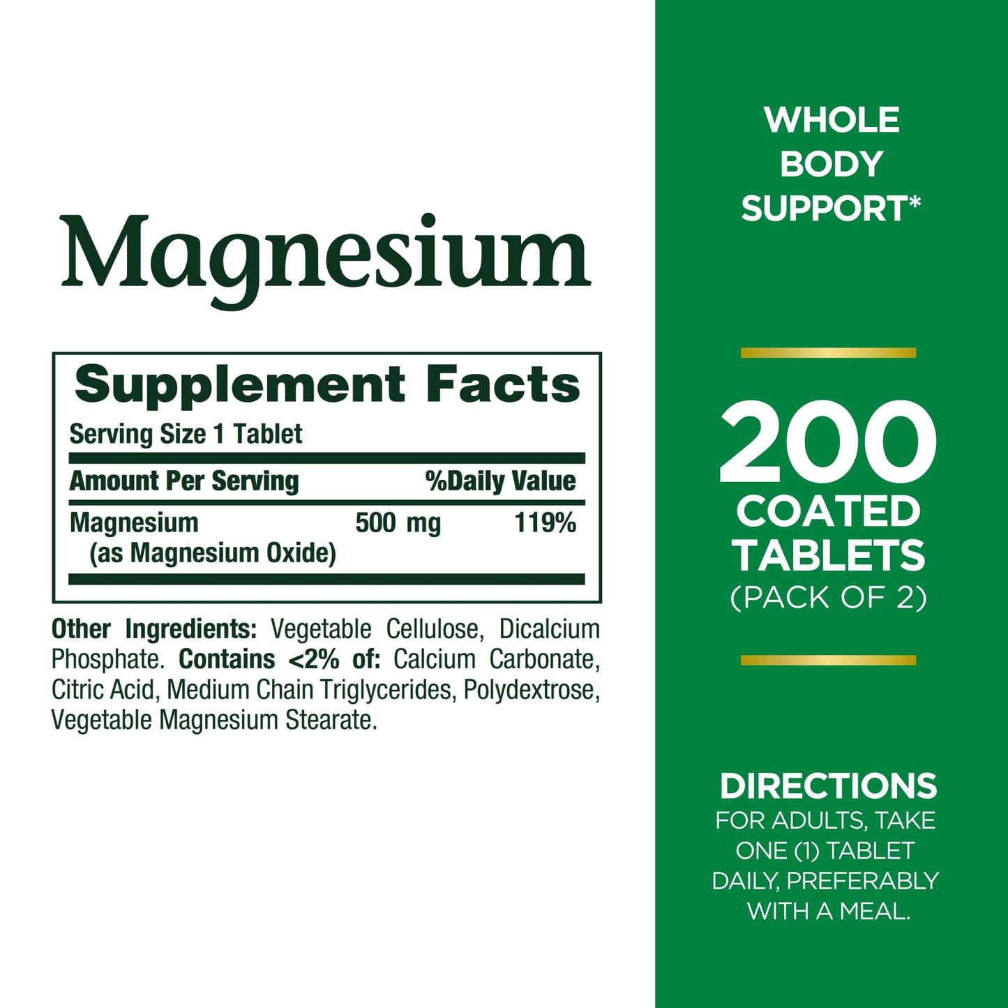Nature's Bounty Magnesium, Bone and Muscle Health, Whole Body Support, Tablets, 500 Mg, 200 Ct