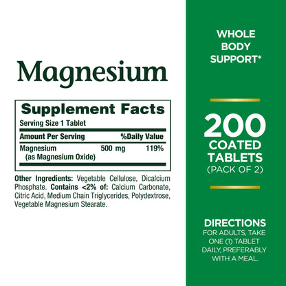 Nature's Bounty Magnesium, Bone and Muscle Health, Whole Body Support, Tablets, 500 Mg, 200 Ct