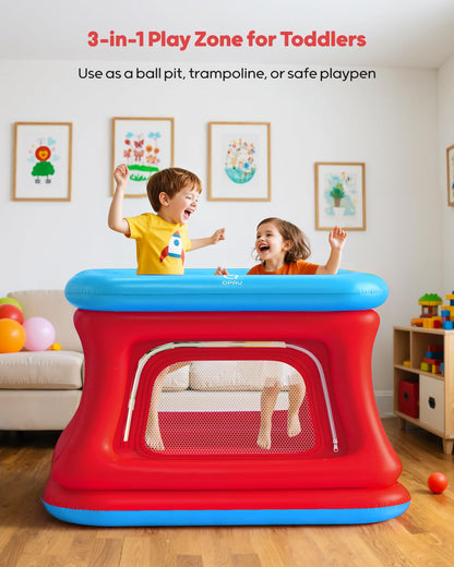 QPAU 3-in-1 Inflatable Bounce House with Pump for Toddlers 1-3