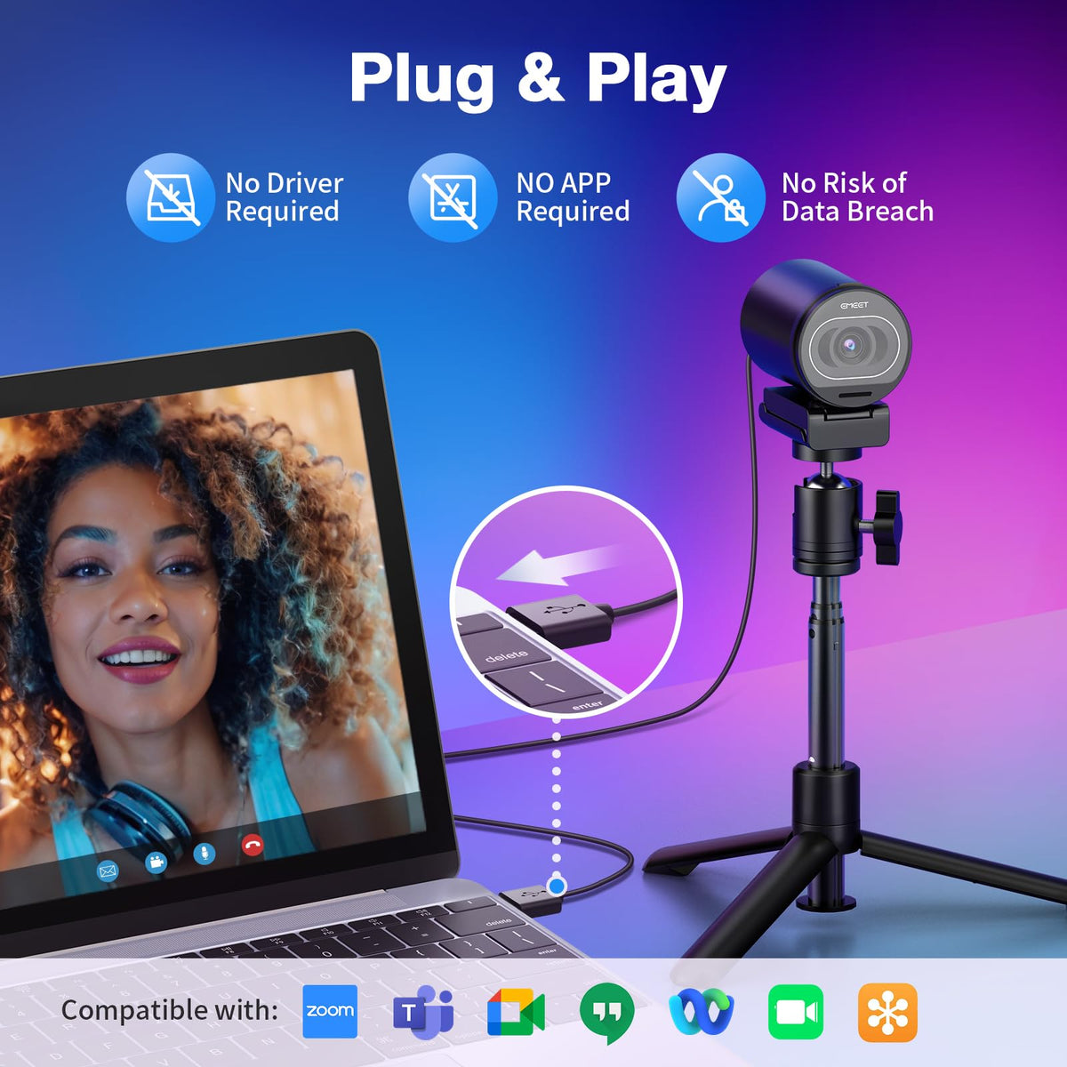 EMEET S600 4K Webcam for Streaming, Sony 1/2.55'' Sensor, PDAF Autofocus