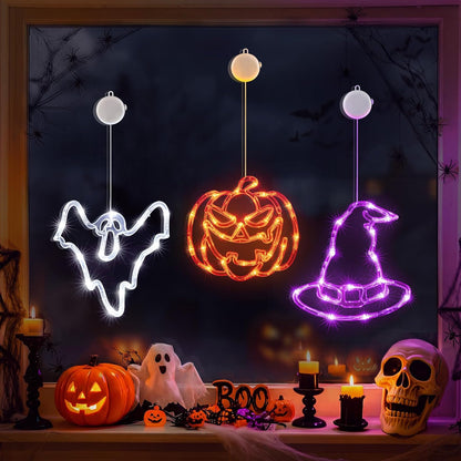 Minetom 3 Pack Halloween Windows Lights - Pumpkin, Ghost, Hat with Timer