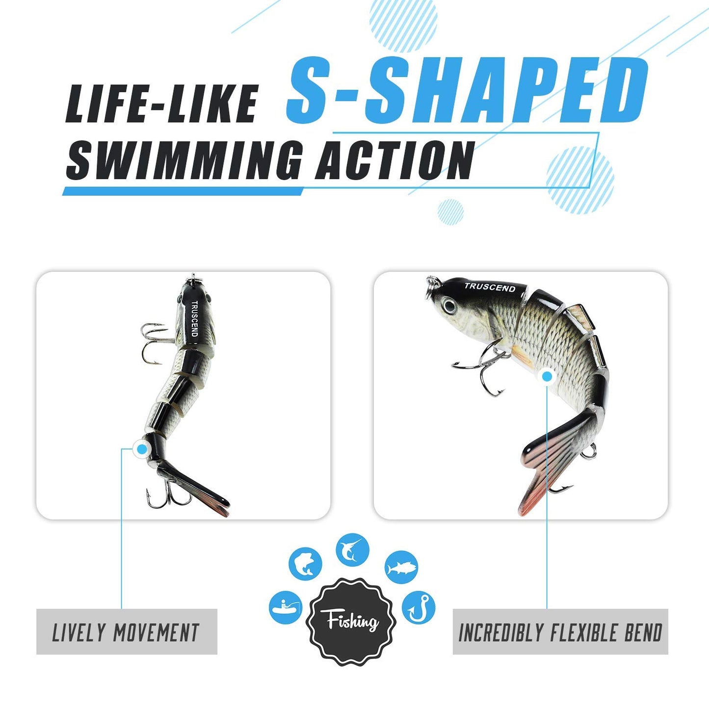 TRUSCEND Easy Catch Swimmax, Magic Noisy Turbulent Wiggling and Vibrating Action for More Bites, Lifelike Fishing Lures for All Species, Swimbait for Relax Family Fishing, Must-Have for Lovely Anglers
