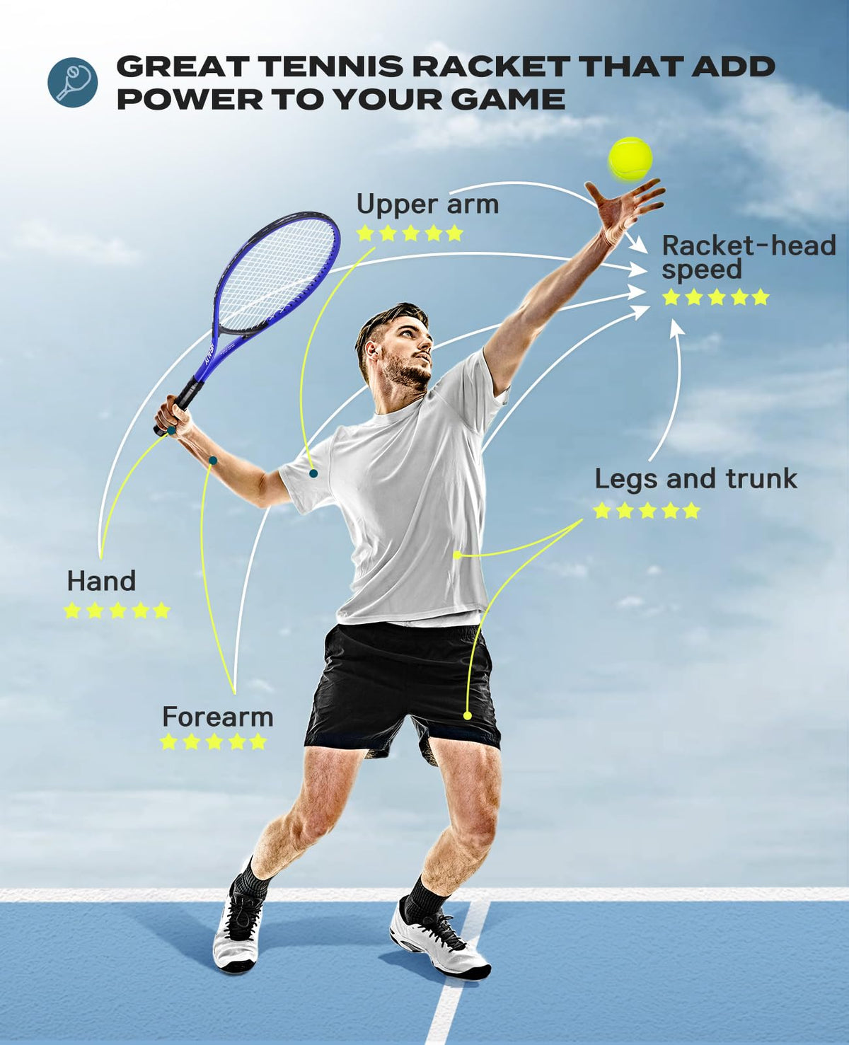 HIRALIY 27-Inch Tennis Racket for Adults with Ball and Carry Bag