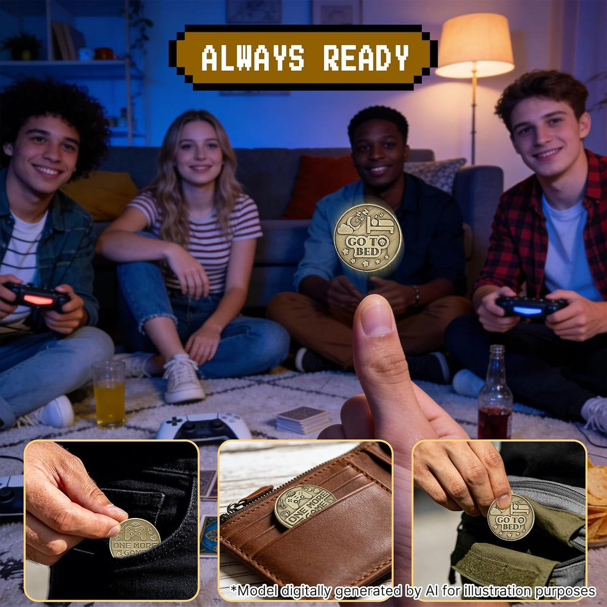 One More Game or Go to Sleep Gamer Decision Coin, Gifts for Gamer Boyfriend, Husband, Men, Gaming Accessories for Men, Game Gifts for Christmas, Valentine's Day, His Birthday