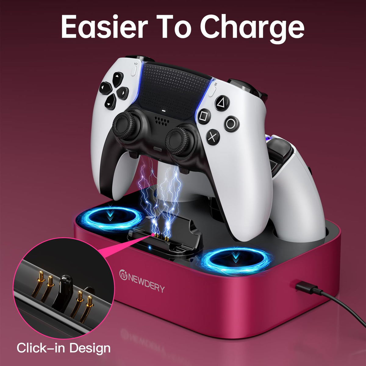 NEWDERY for PS5 Controller Charger Station Compatible with Dualsense Edge, Fast Charging Dock Stand with Cable, Dual Charging Station for PlayStation 5 & DualSense Edge Controller
