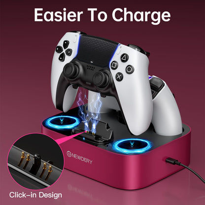 NEWDERY for PS5 Controller Charger Station Compatible with Dualsense Edge, Fast Charging Dock Stand with Cable, Dual Charging Station for PlayStation 5 & DualSense Edge Controller