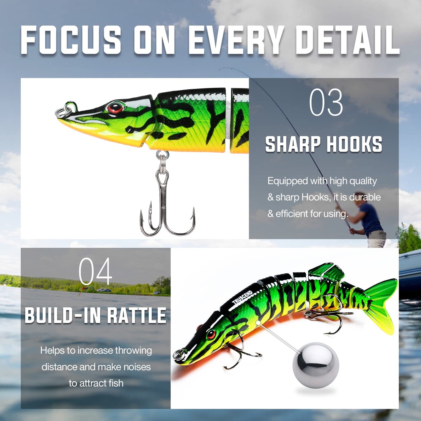 TRUSCEND Easy Catch Swimmax, Magic Noisy Turbulent Wiggling and Vibrating Action for More Bites, Lifelike Fishing Lures for All Species, Swimbait for Relax Family Fishing, Must-Have for Lovely Anglers