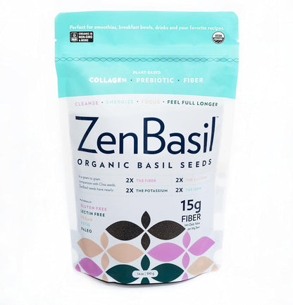 Zen Basil Seeds | edible basil seeds usda organic, kosher, non-gmo, lectin free, gluten free, plant based, keto, paleo, vegan | 15g fiber per/serv | 14oz | more fiber than chia seeds | prebiotic
