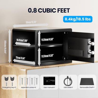 Grimtron Smart Biometric Safe - (0.80 cu. ft.) Fingerprint Lock Box with Silent Mode, Backlit Keypad and LED Light, Small Caja Fuerte with Anti-Rust and Anti-Theft