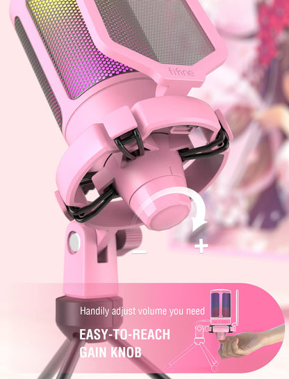 FIFINE AmpliGame A6V USB Gaming Microphone, Condenser RGB Mic for Streaming