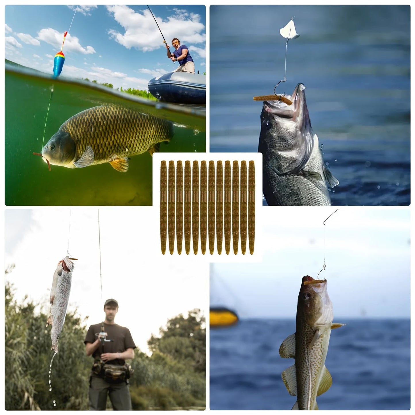 Senko Bait Soft Plastic Lures 5" Senkos 24 Pcs/100pcs for Wacky Rig Freshwater Fishing Green Pumpkin senko with Black Flake Pink Watermelon Double Color