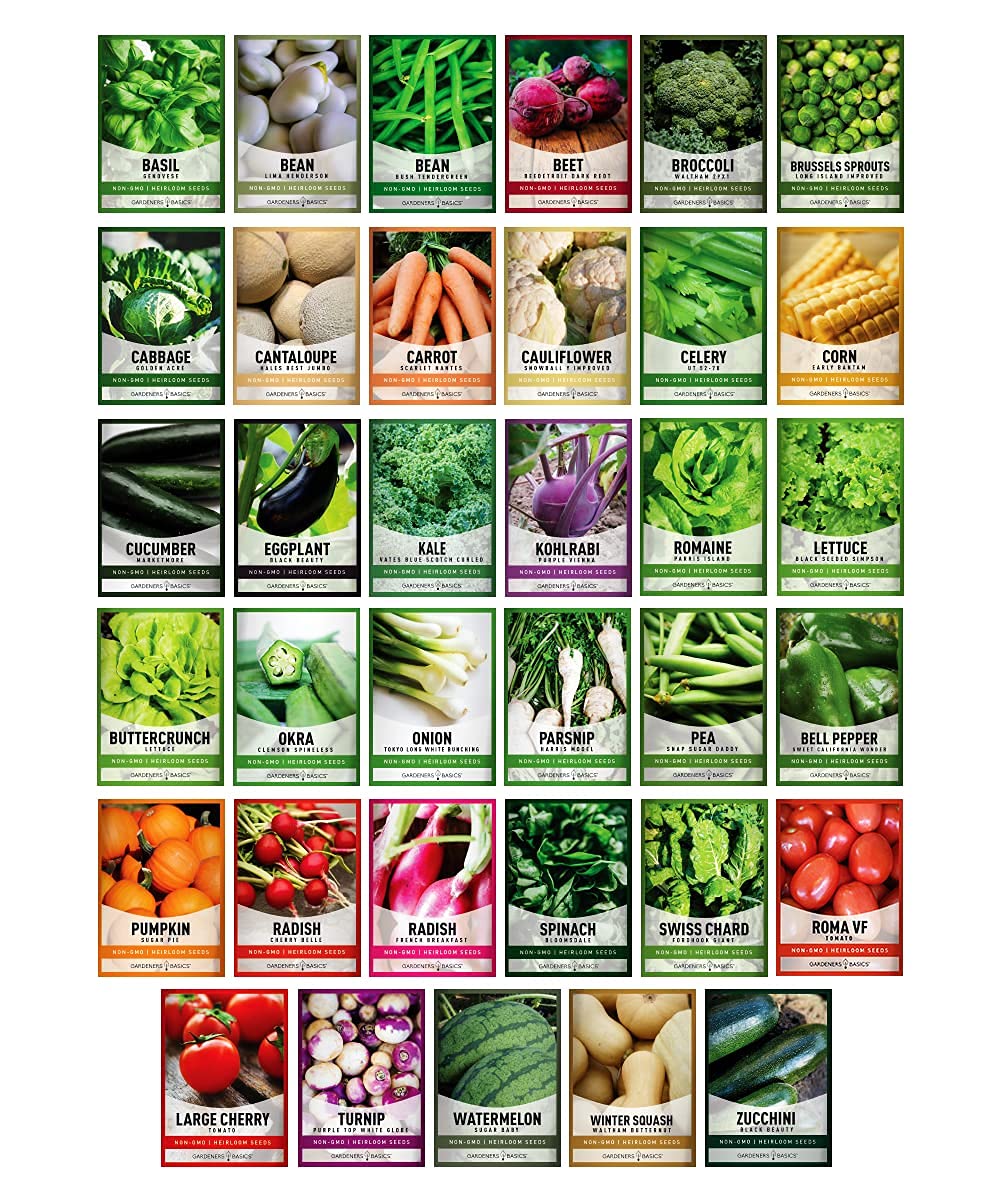 Survival Vegetable Seeds Garden Kit Over 16,000 Seeds Non-GMO and Heirloom, Great for Emergency Bugout Survival Gear 35 Varieties Seeds for Planting Vegetables 35 Free Plant Markers Gardeners Basics