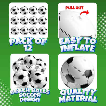 12-Pack Inflatable Soccer Balls 16-inch, Soccer Party Beach Balls Bulk