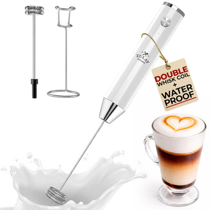 Zulay Kitchen Powerful Milk Frother Wand With 2 Duracell Batteries - Ultra Fast Handheld Drink Mixer - Electric Whisk Foam Maker for Coffee, Lattes, Cappuccino, Matcha, Hot Chocolate & Creamer - Black