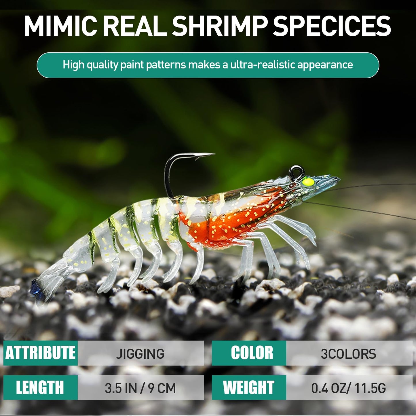 TRUSCEND Pre-Rigged Fishing Jigs, 1:50 Super Durable TPE Bass Fishing Lures, Well-Made Lifelike Soft Shrimp Swimbait, Weedless MarshSwamp Fishing Lure for Trout Crappie Walleye, Keep Separately!