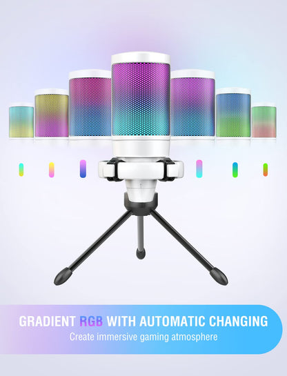 FIFINE AmpliGame A6V USB Gaming Microphone, Condenser RGB Mic for Streaming