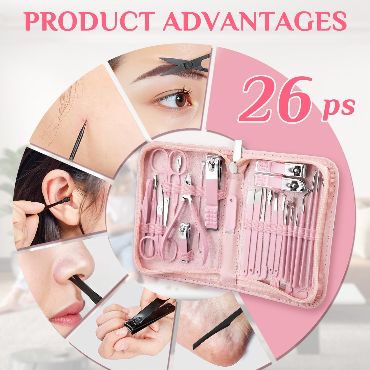 Manicure Set Professional Nail Clipper Kit-26 Pieces Stainless Steel Manicure Kit,Nail Care Tools with Luxurious Travel Case