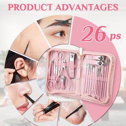 Manicure Set Professional Nail Clipper Kit-26 Pieces Stainless Steel Manicure Kit,Nail Care Tools with Luxurious Travel Case