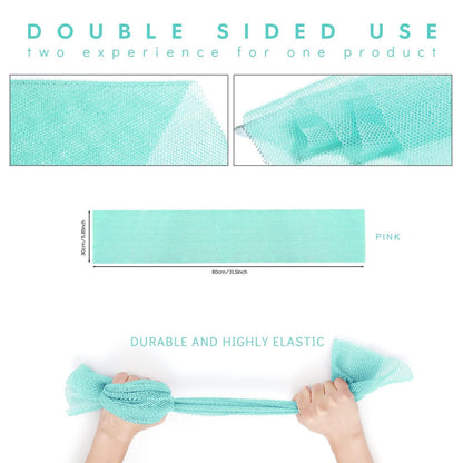 UJFQBH 3 Pieces African Bath Sponge African Net Long Net Bath Sponge Exfoliating Shower Body Scrubber Back Scrubber Skin Smoother,Great for Daily Use (Pink,Yellow,Purple)