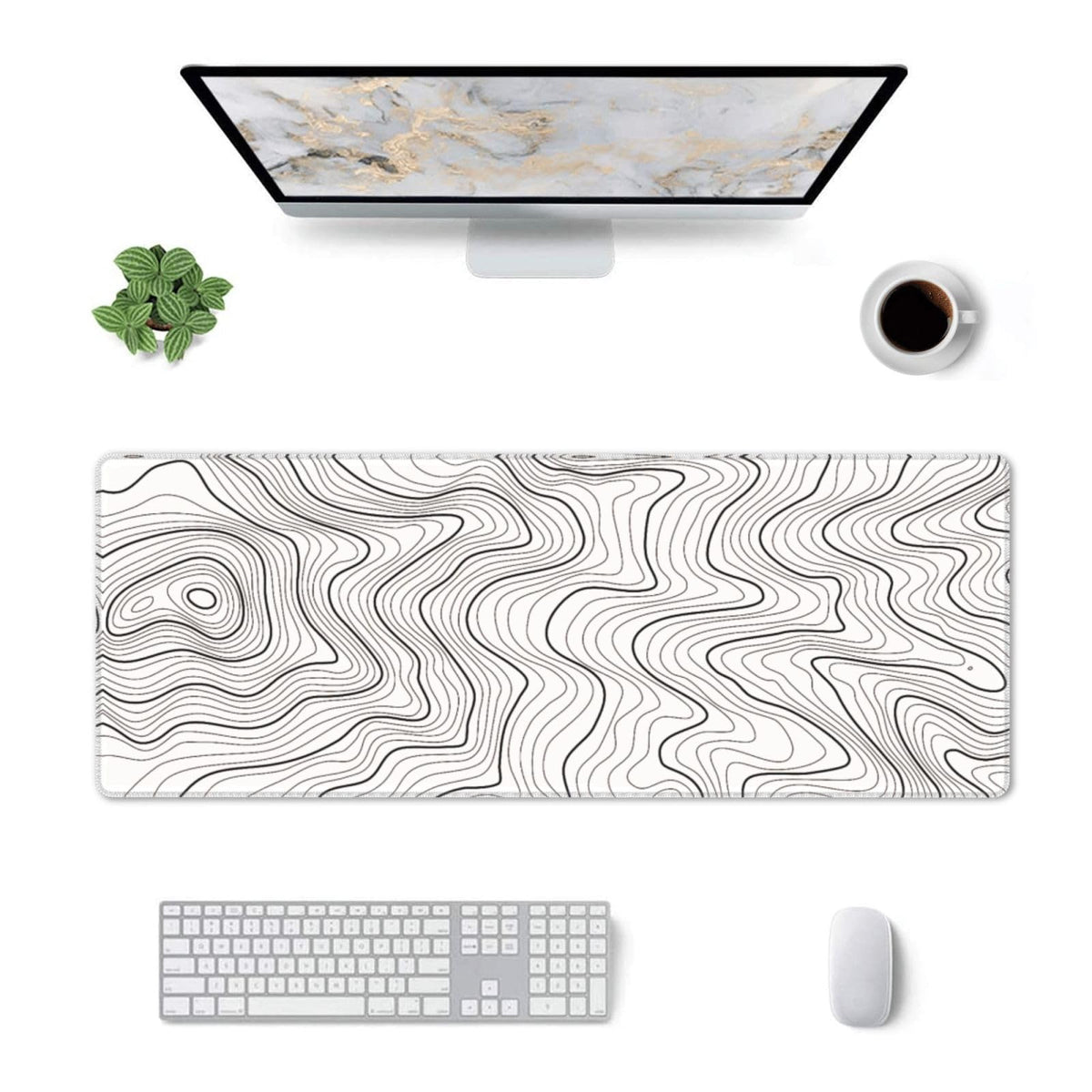 Gaming Mouse Pad, Large Black and Green Line Topographic Mousepad Laptop, Extended Mouse Mat, Long XL Waterproof Keyboard Pads, Big Non-Slip Mousepads for Game Office Home, 31.5 x 11.8 in