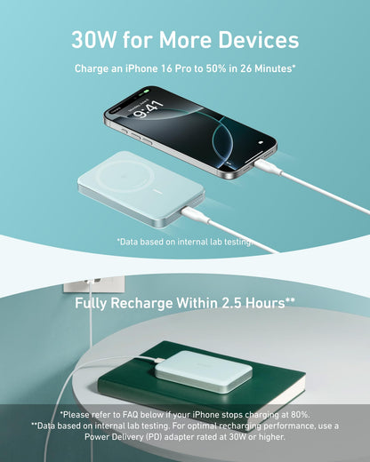 Anker MagGo Power Bank, Ultra-Slim 10,000mAh Magnetic Battery Pack, Qi2 Certified 15W Ultra-Fast MagSafe Compatible Portable Charger, Ergonomic Design, for iPhone16/15/14/13/12 Series Only