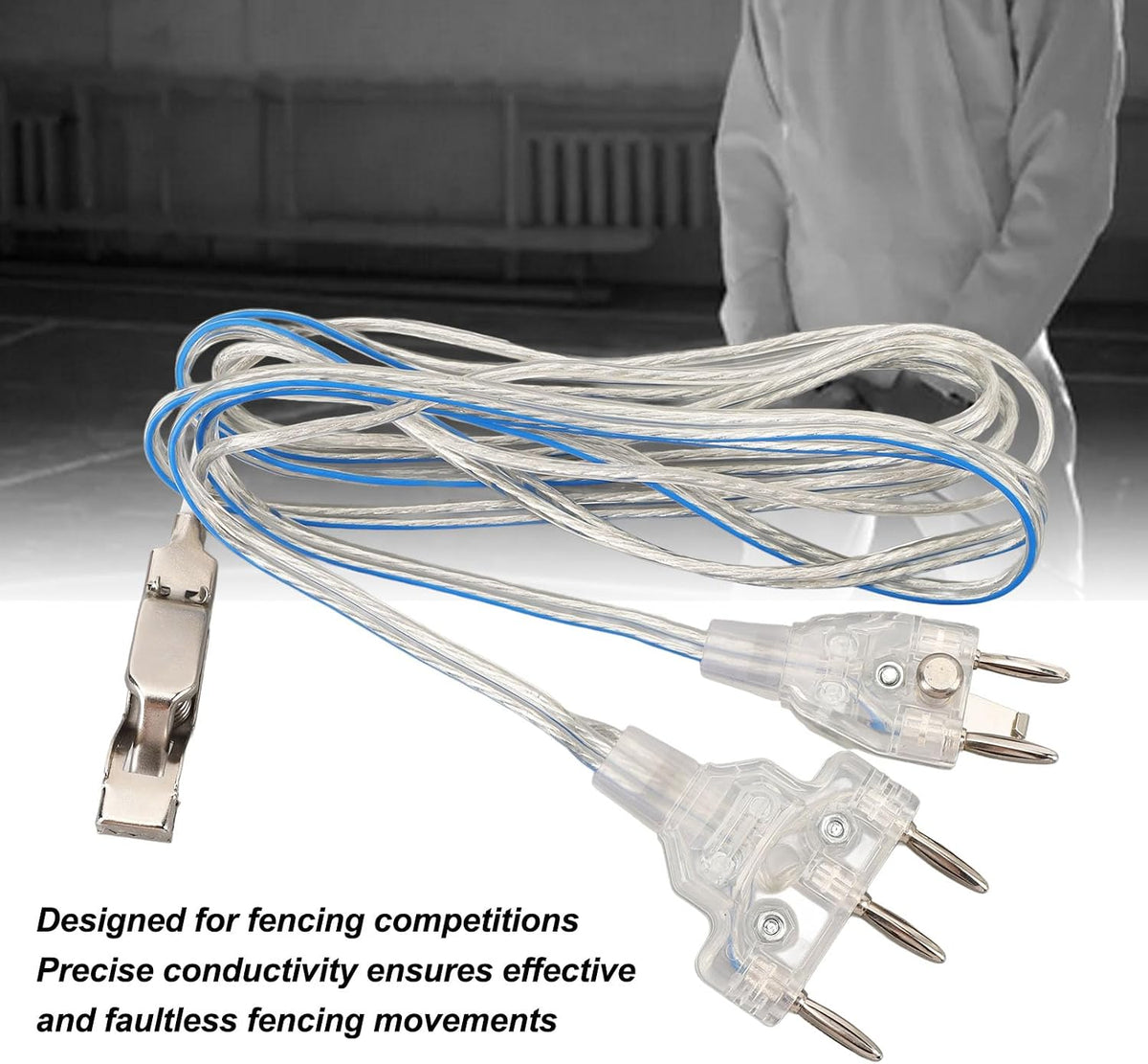 Dioche Fencing Body Cord 3 Pin for Foil Epee Saber, Transparent Stainless Steel Fencing Body Wire with Durable Plastic Connector for Training & Competition