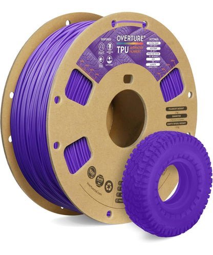 OVERTURE TPU 95A Flexible 3D Printer Filament 1.75mm, 1kg Black