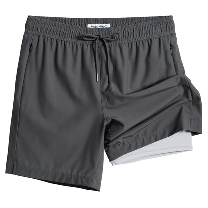 maamgic 2 in 1 Mens Swim Trunks 7 Inch Swim Shorts Swim Suits Board Shorts