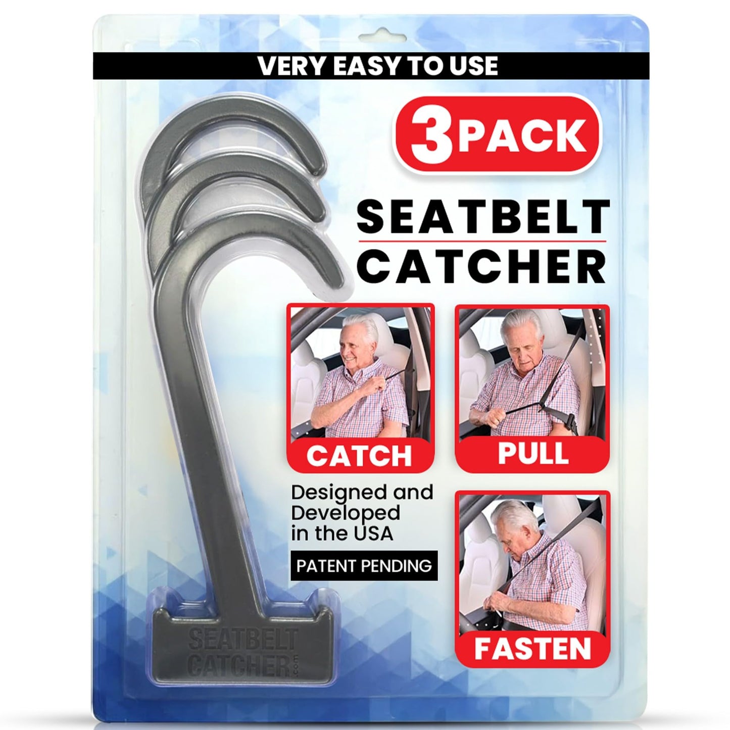Seatbelt Catcher Seat Belt Aid Grabber - for Elderly & Disabled, Seatbelt Reacher Tool for Seniors with Back, Shoulder, or Elbow Injury, Easy Reach Mobility & Daily Living Aid, 2 Pack, Black