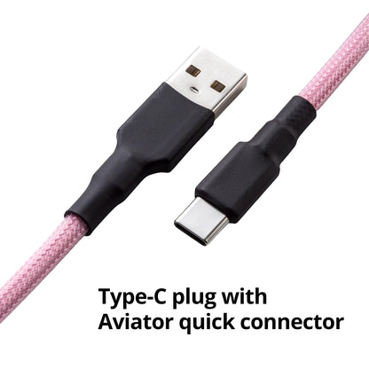 GUNMJO Pro Custom Coiled USB C Cable for Gaming Keyboard, Double-Sleeved Mechanical Keyboard Cable with Detachable Metal Aviator, 1.5M USB-C to USB-A, Carbon Black Color