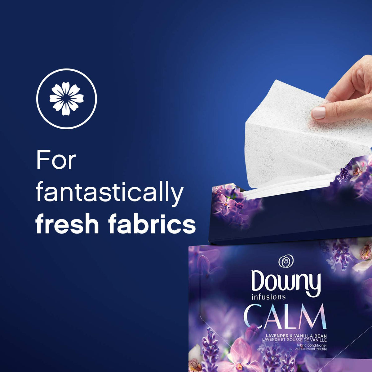 Downy CALM, Mega Dryer Sheets, Laundry Fabric Softener, Lavender and Vanilla Bean, 130 Count