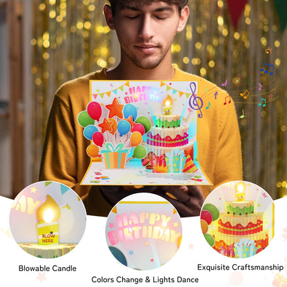 MZD8391 Pop Up Birthday Card with Music, Light, Firework For Men Women