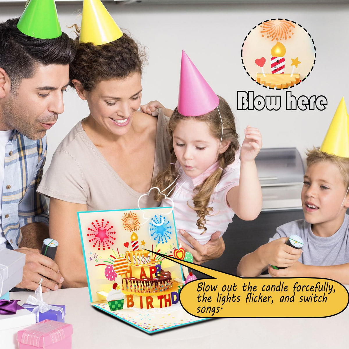 Pop Up Birthday Cards for Men, LED Light & Music Blow The Candle