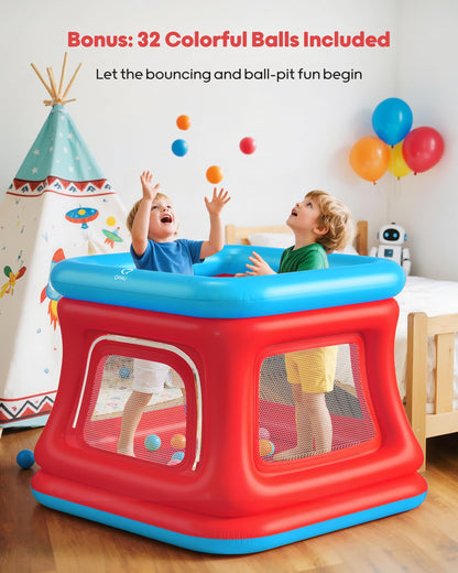 QPAU 3-in-1 Inflatable Bounce House with Pump for Toddlers 1-3