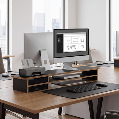 Fenge Monitor Stand, Desk Computer Riser with Frosted Storage Drawer, Oak