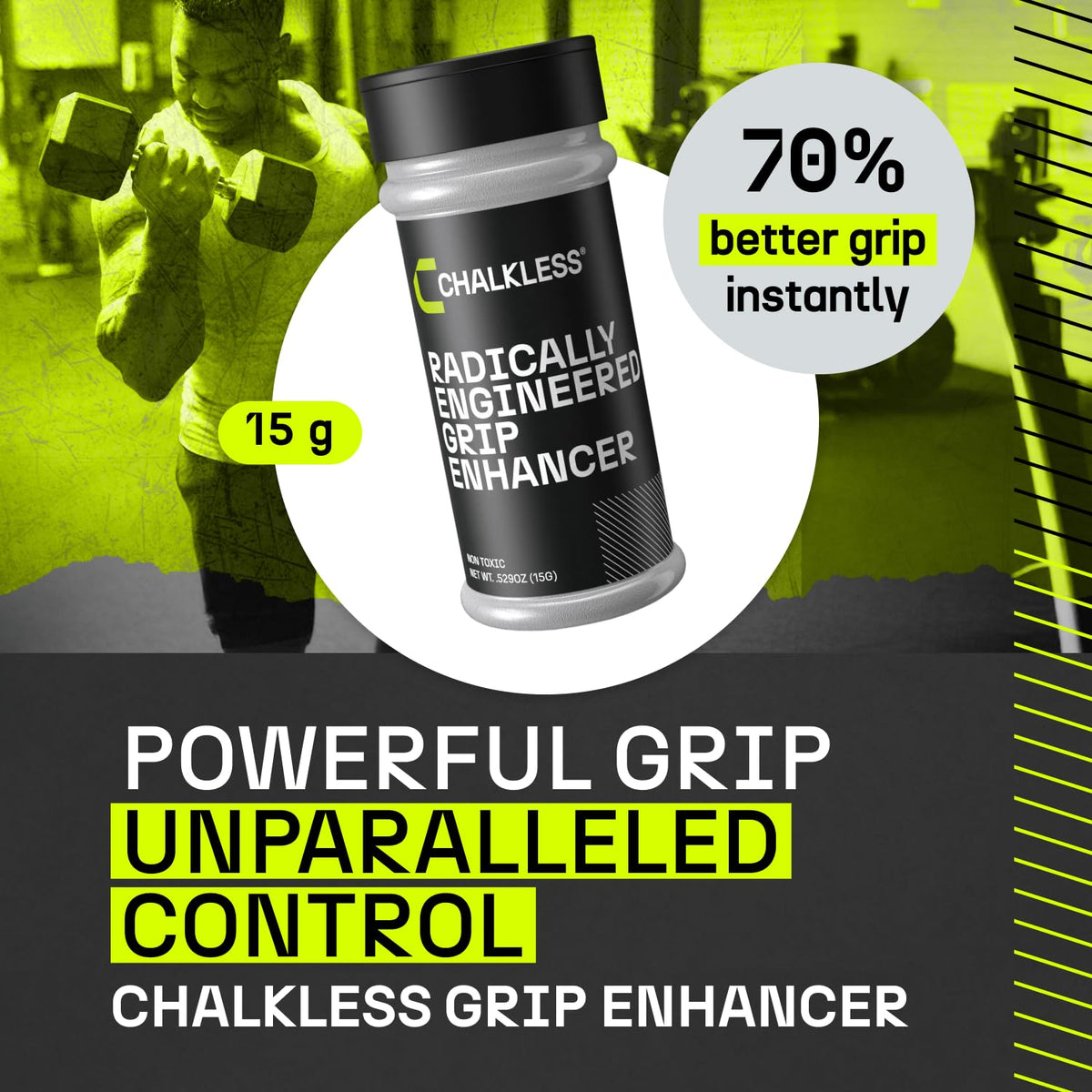 Chalkless Grip Enhancer - Premium Liquid Chalk Alternative & Less Mess Hand Chalk for Weightlifting, Powerlifting, Yoga, Gaming, Climbing, and More, Non-Toxic Long-Lasting & Reliable