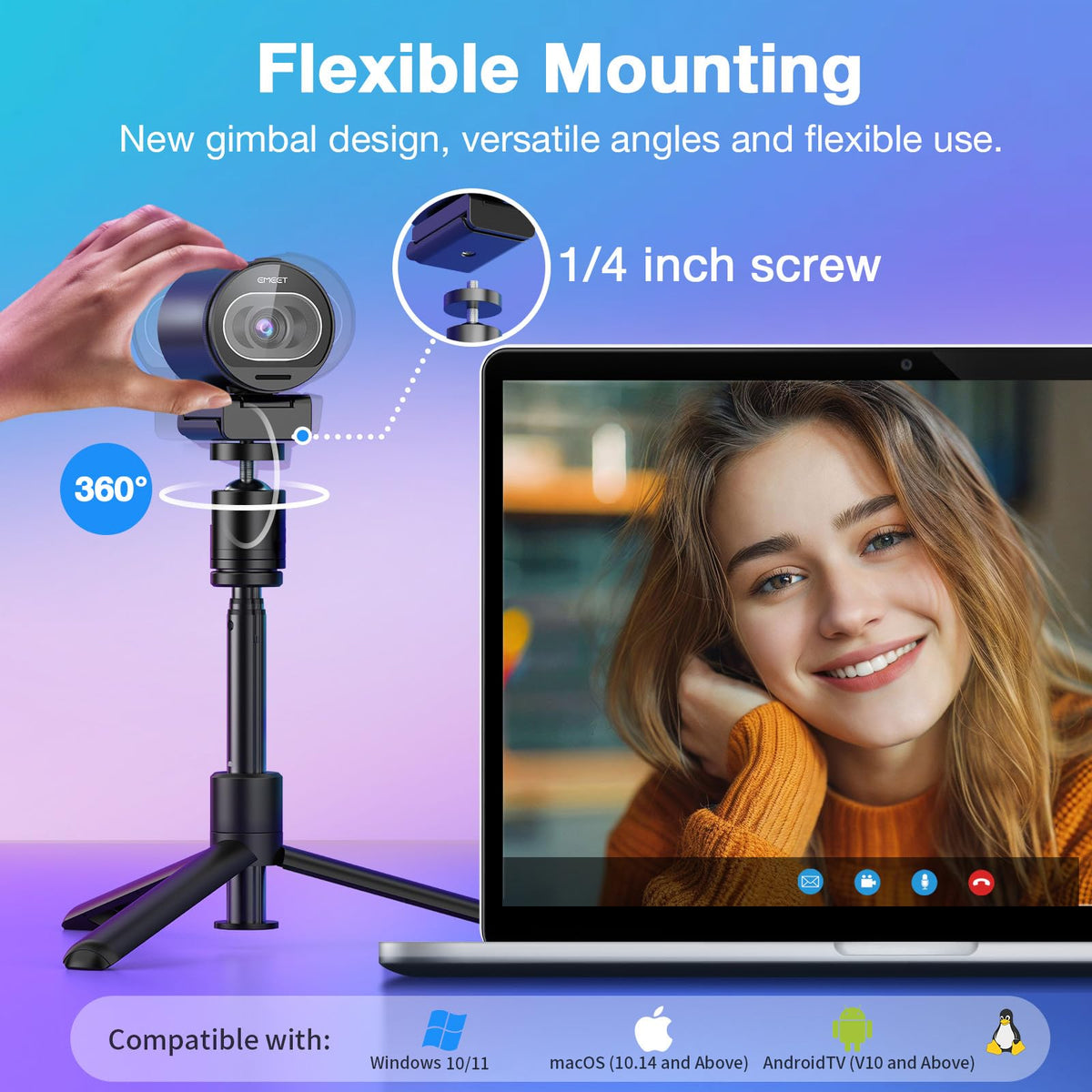 EMEET S600 4K Webcam for Streaming, Sony 1/2.55'' Sensor, PDAF Autofocus