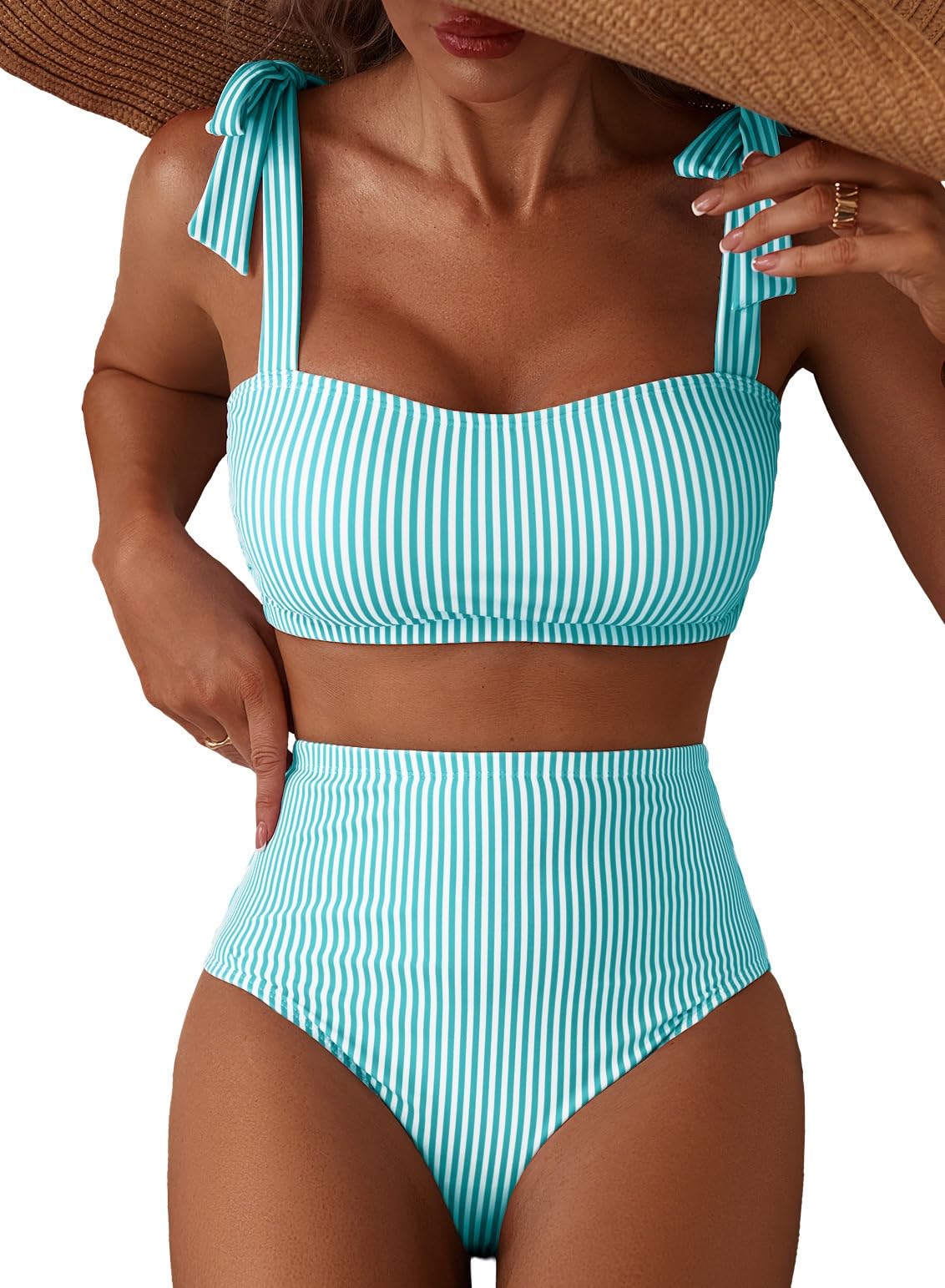 Herseas Women's Tie Shoulder Bikini Sets 2 Piece High Waisted Swimsuits