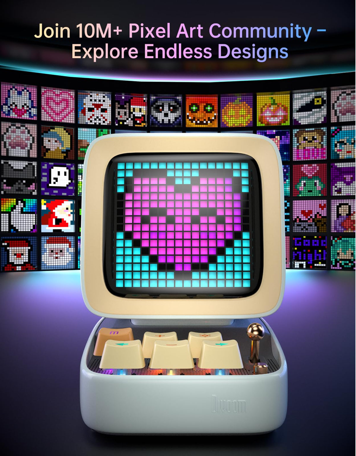 Divoom Ditoo Retro Pixel Art 15W Bluetooth Speaker,Cute Speaker with Alarm,White Noise & Mini Games,Iconic Desk Setup Speaker with 16X16 LED App Controlled Front Screen,Gifts for Anyone (Pink)