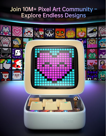 Divoom Ditoo Retro Pixel Art 15W Bluetooth Speaker,Cute Speaker with Alarm,White Noise & Mini Games,Iconic Desk Setup Speaker with 16X16 LED App Controlled Front Screen,Gifts for Anyone (Pink)
