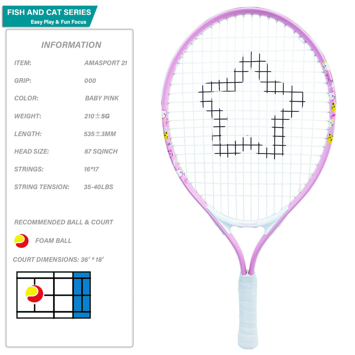 AMA SPORT Kids Tennis Racket for Junior Toddlers Starter Kit 17-25" Tennis Racquet for Girls and Boys with 420D Nylon Shoulder Strap Bag