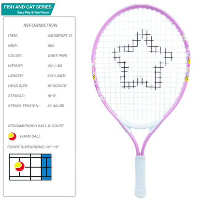 AMA SPORT Kids Tennis Racket for Junior Toddlers Starter Kit 17-25" Tennis Racquet for Girls and Boys with 420D Nylon Shoulder Strap Bag