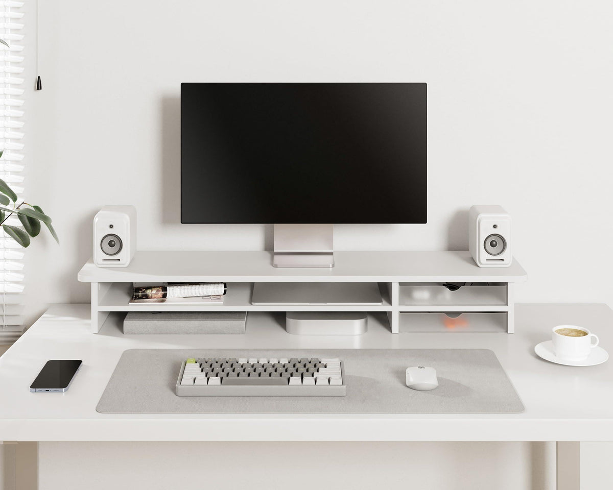 Fenge Monitor Stand, Desk Computer Riser with Frosted Storage Drawer, Oak