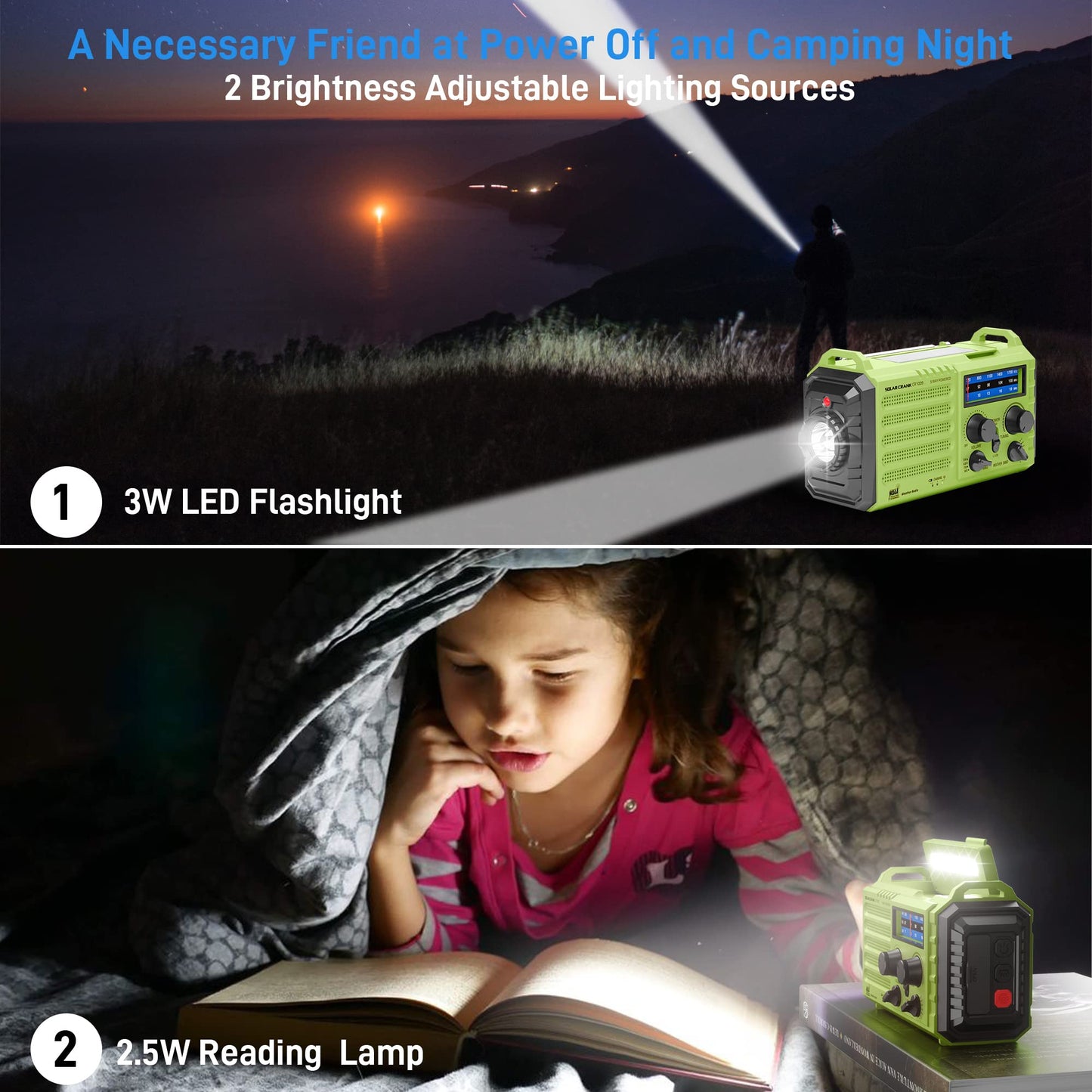 Auto NOAA Emergency Weather Radio, Solar Hand Crank Radio,Portable Battery Operated Emergency Radio with AM FM Shortwave,USB Charger,LED Flashlight,Clock, SOS Alert for Home Outdoors Camping Survival