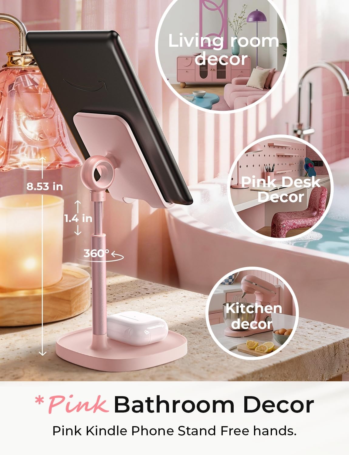 LISEN Desk Phone Stand Holder, iPhone Stand Pink Gifts for Women Girls