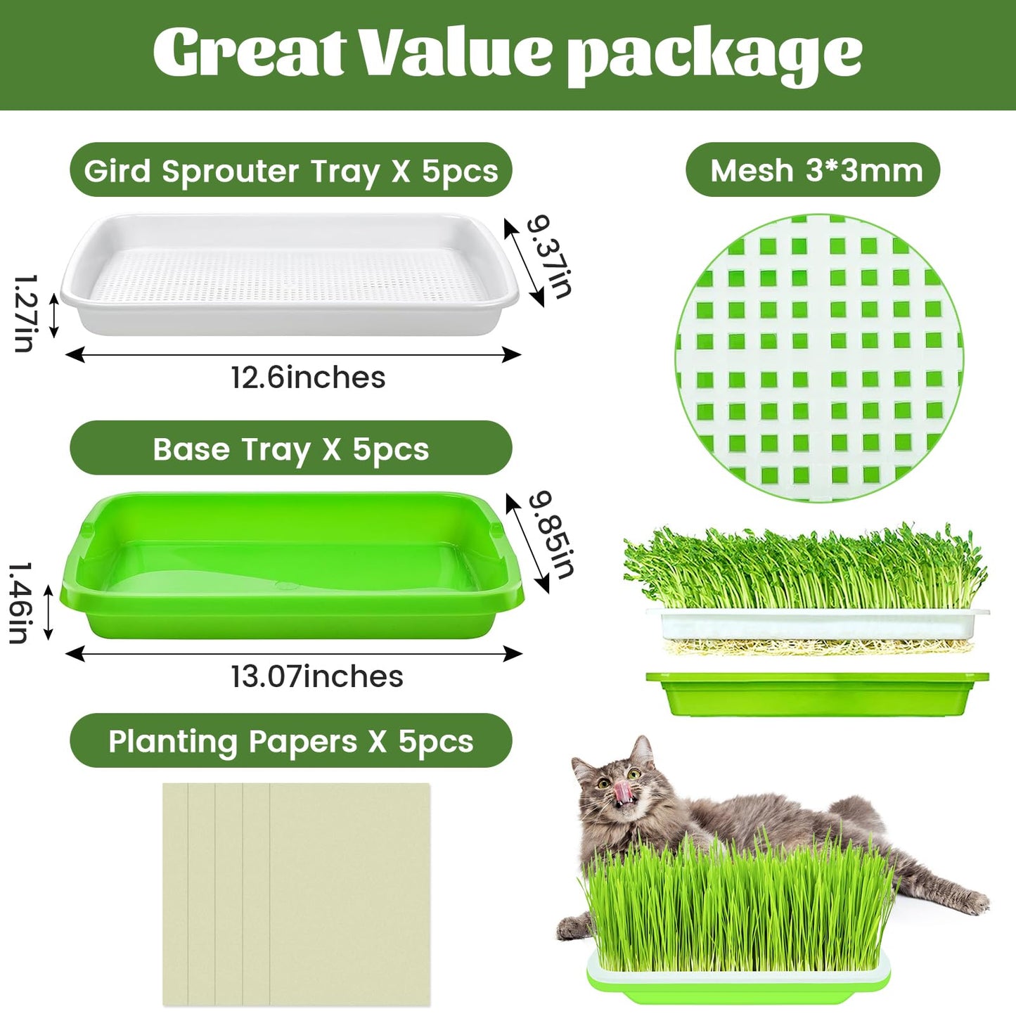 Legigo 8 Pack Seed Sprouter Trays with Lids- Soil-Free Cultivation Germination Tray, BPA Free Micro Greens Growing Trays Seed Sprouting Trays Kit with Germinating Paper for Wheatgrass, Beans and More