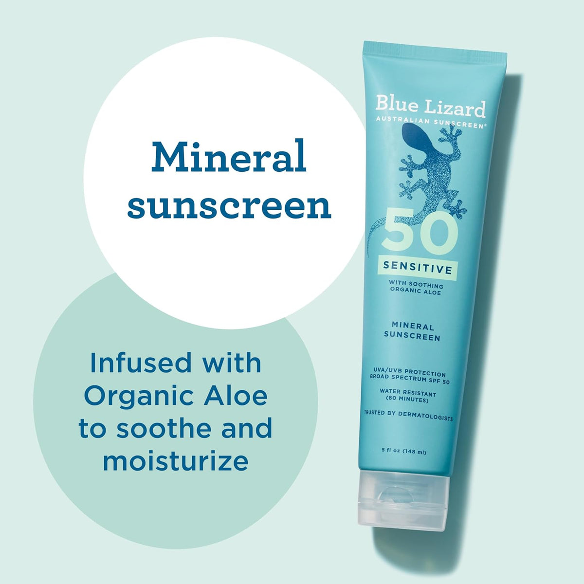 Blue Lizard Sensitive Mineral Sunscreen SPF 50 Sunscreen Lotion, 5 fl oz