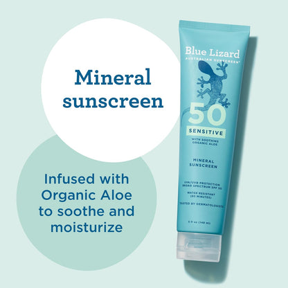 Blue Lizard Sensitive Mineral Sunscreen SPF 50 Sunscreen Lotion, 5 fl oz