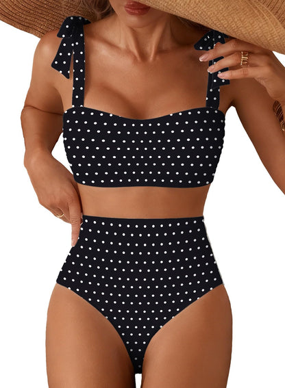 Herseas Women's Tie Shoulder Bikini Sets 2 Piece High Waisted Swimsuits